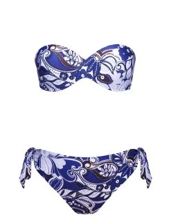 ROIDAL Cachemire Moulded Bandeau Bikini Set - Blue Floral 6 ROIDAL Cachemire Moulded Bandeau Bikini Set - Blue Floral -Pitusa Shop 118.1 06 Front w Ties