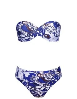 ROIDAL Cachemire Moulded Bandeau Bikini Set - Blue Floral