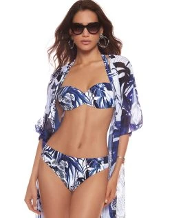 ROIDAL Blue Palm Bandeau Bikini Set - Blue And White