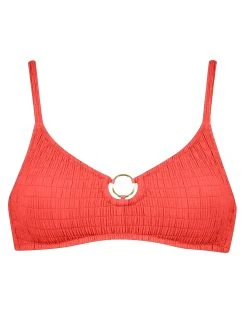 Watercult Solid Crush Ring Bralette Bikini Top - Fiery Coral