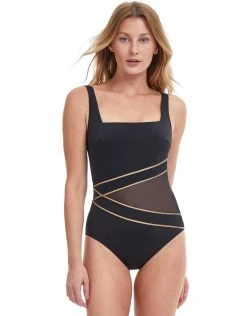 Gottex Onyx Square Neck Higher Back Swimsuit - Black