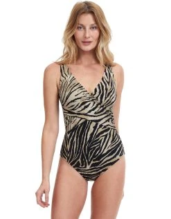 Gottex Wild Life V Neck Wrap Swimsuit - Brown