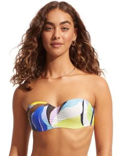 Seafolly Tropfest Bustier Bandeau Bikini Top - True Navy