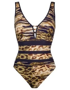 MARYAN MEHLHORN Edge V Neck Swimsuit - Tiger Camo