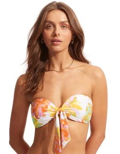 Seafolly Palm Springs Twist Tie Front Bandeau Bikini Top - Limelight