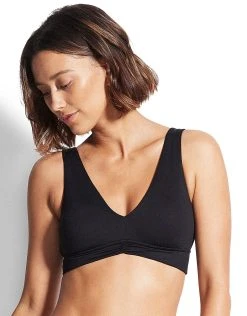 Seafolly V Neck Crop Bikini Top - Black