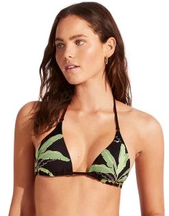 Seafolly Palm Paradise Slide Tri Bikini Top - Black
