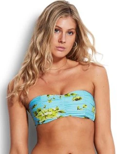Seafolly Full Bloom Ruched Bandeau Bikini Top - Sky