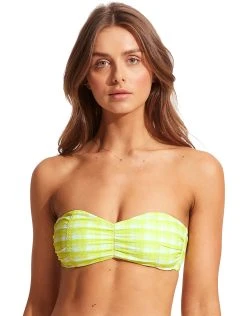 Seafolly Portofino Ruched Bandeau Bikini Top - Wild Lime
