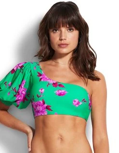 Seafolly Full Bloom One Shoulder Bikini Top - Jade