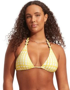 Seafolly Amalfi Check Slide Tri Bikini Top - Lime Light