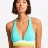 Seafolly Slice Of Splice Longline Tri Bikini Top - Lime Burst