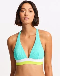 Seafolly Slice Of Splice Longline Tri Bikini Top - Lime Burst