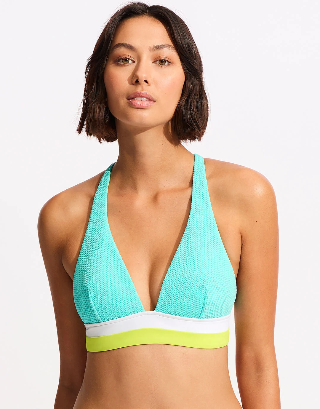 Seafolly Slice Of Splice Longline Tri Bikini Top - Lime Burst 1 Seafolly Slice Of Splice Longline Tri Bikini Top - Lime Burst