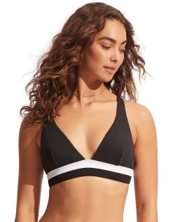 Seafolly Slice Of Splice Longline Tri Bikini Top - Black And White