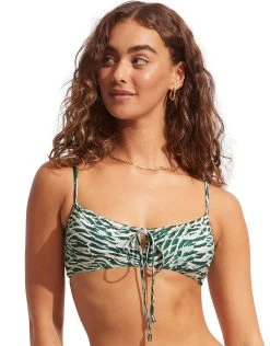 Seafolly Wild At Heart Drawstring Bralette Bikini Top - Evergreen