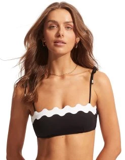 Seafolly Gia Ric Rac Bustier Bandeau Bikini Top - Black