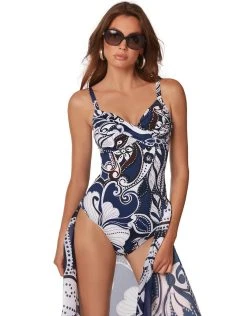 ROIDAL Cachemire Underwire Crossover Swimsuit - Blue Floral