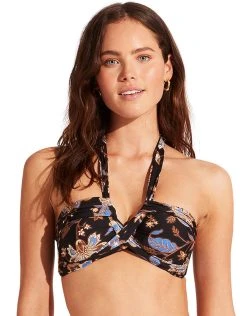 Seafolly Silk Road Halter Bandeau Bikini Top - Black