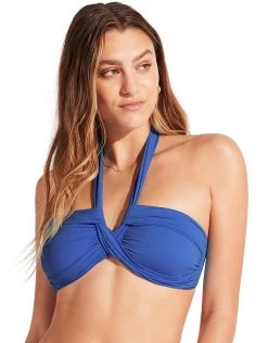 Seafolly Collective Halter Bandeau Bikini Top - Azure