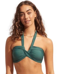 Seafolly Collective Halter Bandeau Bikini Top - Evergreen