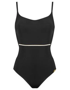 MARYAN MEHLHORN Metrics Underwired Swimsuit- Black White And Gold