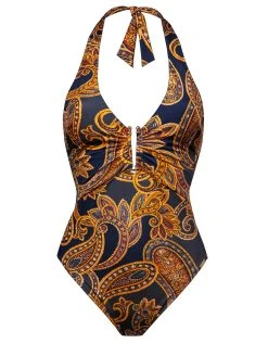MARYAN MEHLHORN Memory Halterneck Swimsuit - Sunset Navy