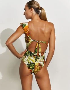 MARYAN MEHLHORN Optimist Ruffle Shoulder Swimsuit - Pina Colada 10 MARYAN MEHLHORN Optimist Ruffle Shoulder Swimsuit - Pina Colada -Pitusa Shop 416 4510 263 3