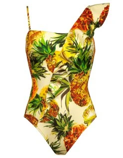 MARYAN MEHLHORN Optimist Ruffle Shoulder Swimsuit - Pina Colada