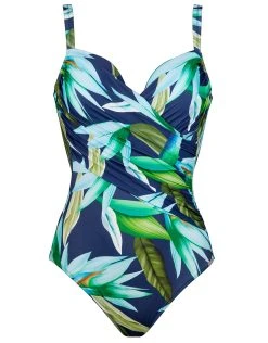 Charmline Ocean Bloom Underwired Swimsuit - Navy Aqua