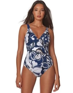 ROIDAL Cachemire Wrap Front Swimsuit - Blue & White Floral