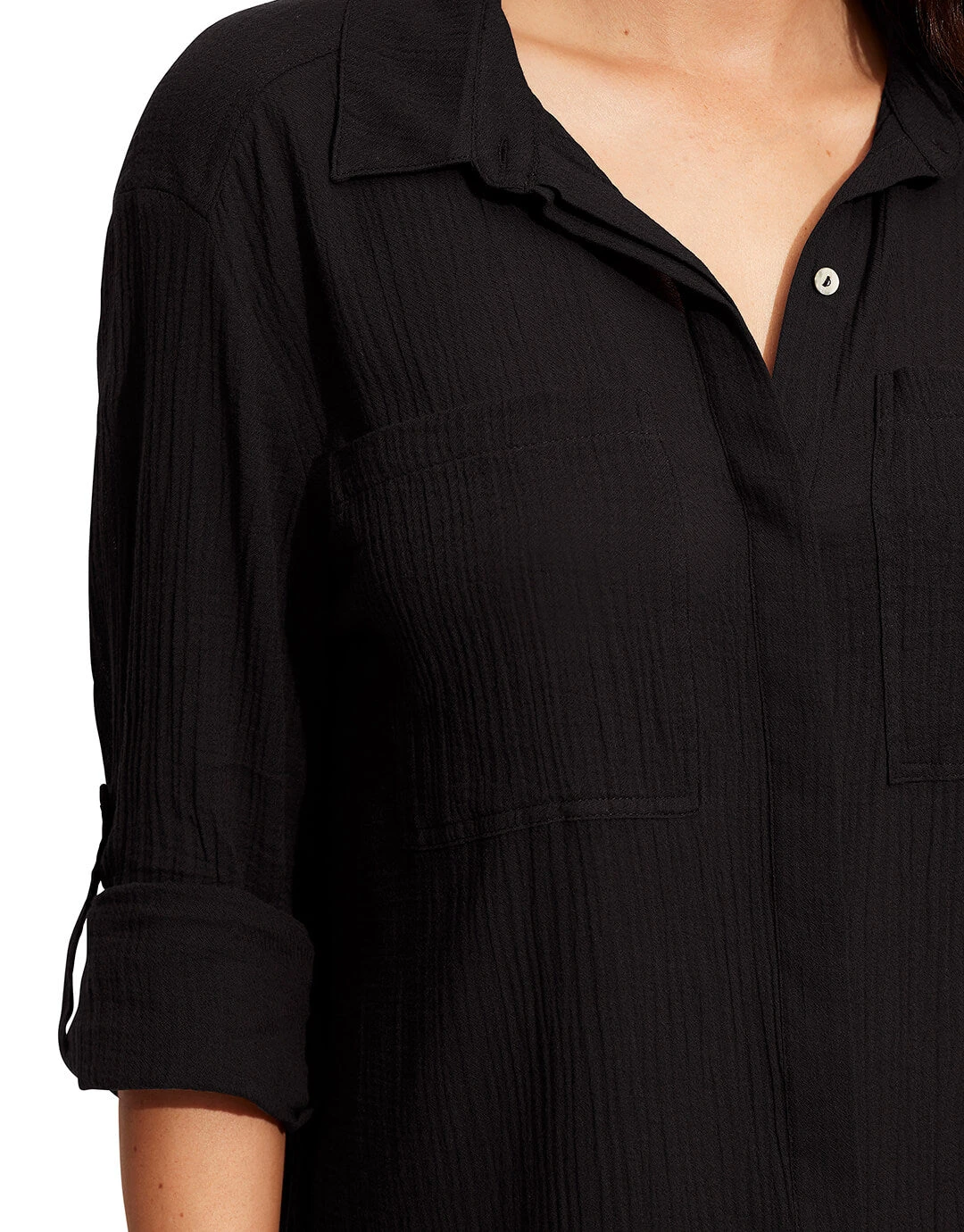 Seafolly Crinkle Twill Beach Shirt - Black 4 Seafolly Crinkle Twill Beach Shirt - Black - Image 4