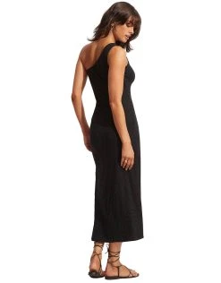 Seafolly Second Wave One Shoulder Midi Dress - Black -Pitusa Shop 54804 DRBlack 3