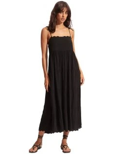 Seafolly Gia Scallop Midi Dress - Black