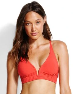 Seafolly Swim Quilted Longline Triangle Bikini Top - Chilli Red