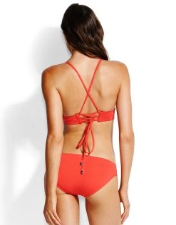 Seafolly Swim Quilted Longline Triangle Bikini Top - Chilli Red 5 Seafolly Swim Quilted Longline Triangle Bikini Top - Chilli Red -Pitusa Shop 74496 SF 3