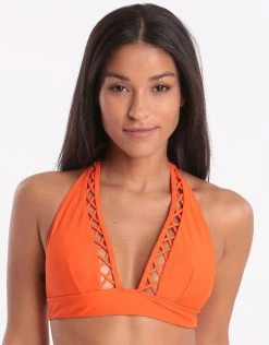 Ted Baker Faux Lattice Mesh Triangle Bikini Top - Orange