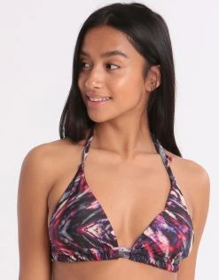 WEST SEVENTY NINE Graffiti Queen Triangle Halter Bikini Top - Purple Multi