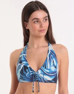 Moontide Tahiti Reversible Lacing Bikini Top- Navy