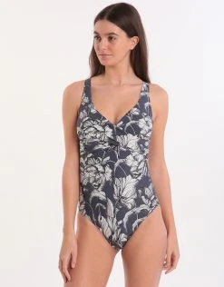 Moontide Mono Bloom DD/E Underwired Wrap Swimsuit - Charcoal