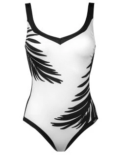 Charmline Palm Hug V-Neck Swimsuit - White Black