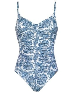 MARYAN MEHLHORN Porcelain Ruched Underwired Swimsuit - White Tile