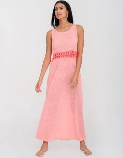Pitusa Contrast Braid Cut Out Dress - Salmon