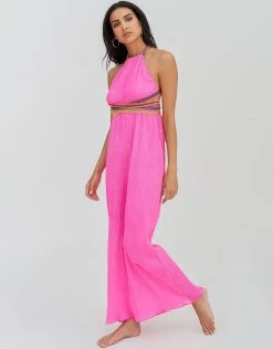 Pitusa Crinkle Halter Dress - Hot Pink