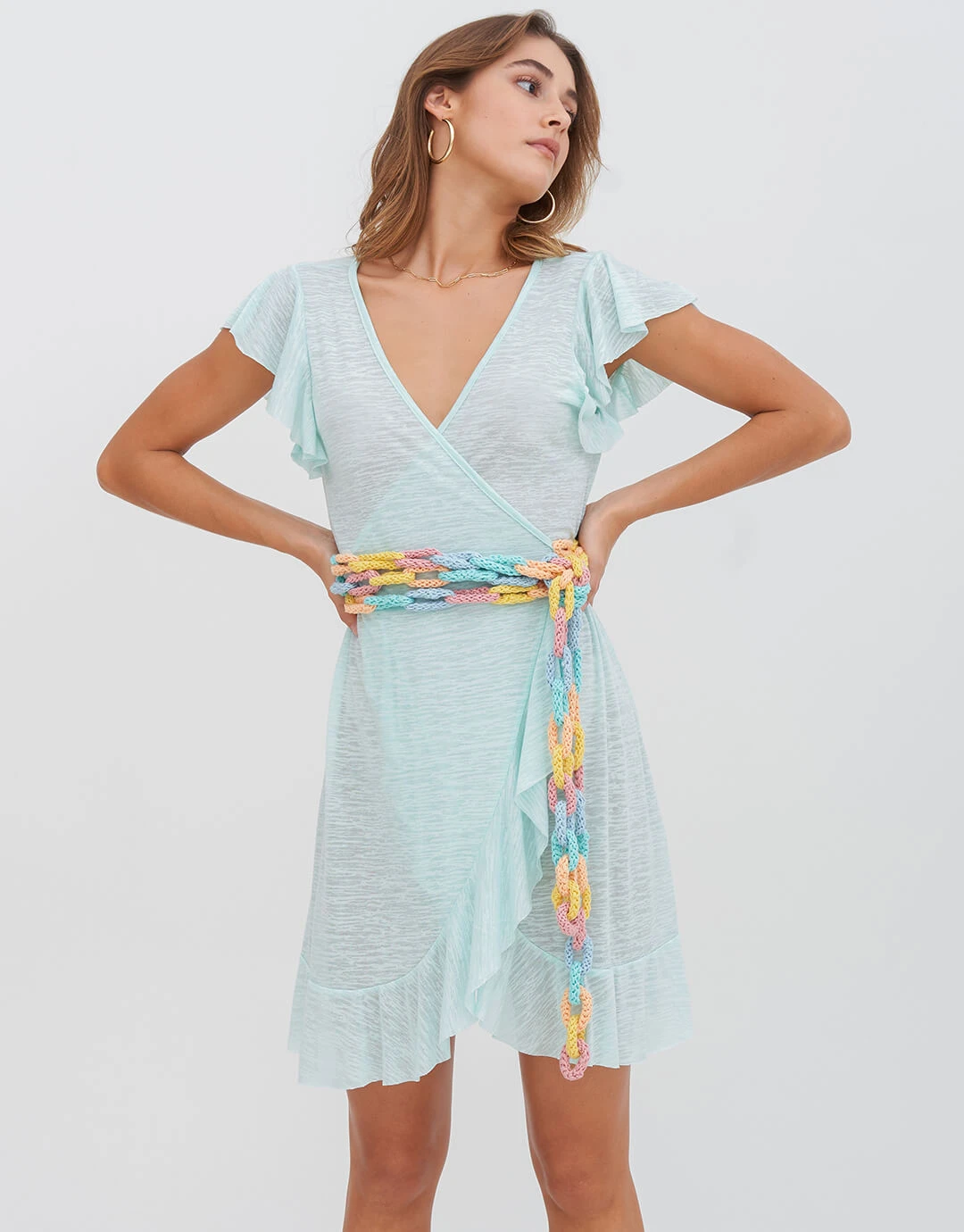 Pitusa Chain Wrap Dress - Aqua 2 Pitusa Chain Wrap Dress - Aqua - Image 2