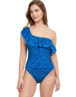 Gottex Profile Mehndi Ruffle One Shoulder Swimsuit - Blue
