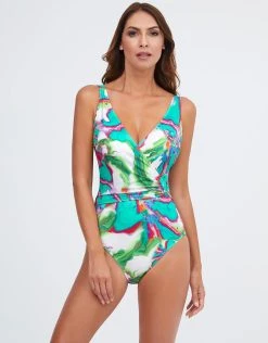 Nuria Ferrer Frida Wrap Front Swimsuit - Green Marble
