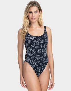 Gottex Profile Pepita Lace Up Side Swimsuit - Black/White -Pitusa Shop GTX PRO Pepita Lace Side OP Front