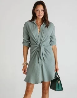 HEAVEN Sage Wrap Front Shirt Dress - Green