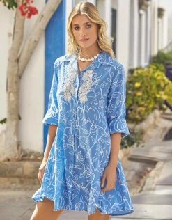 Iconique Romina Beach Shirt Dress - Mid Blue